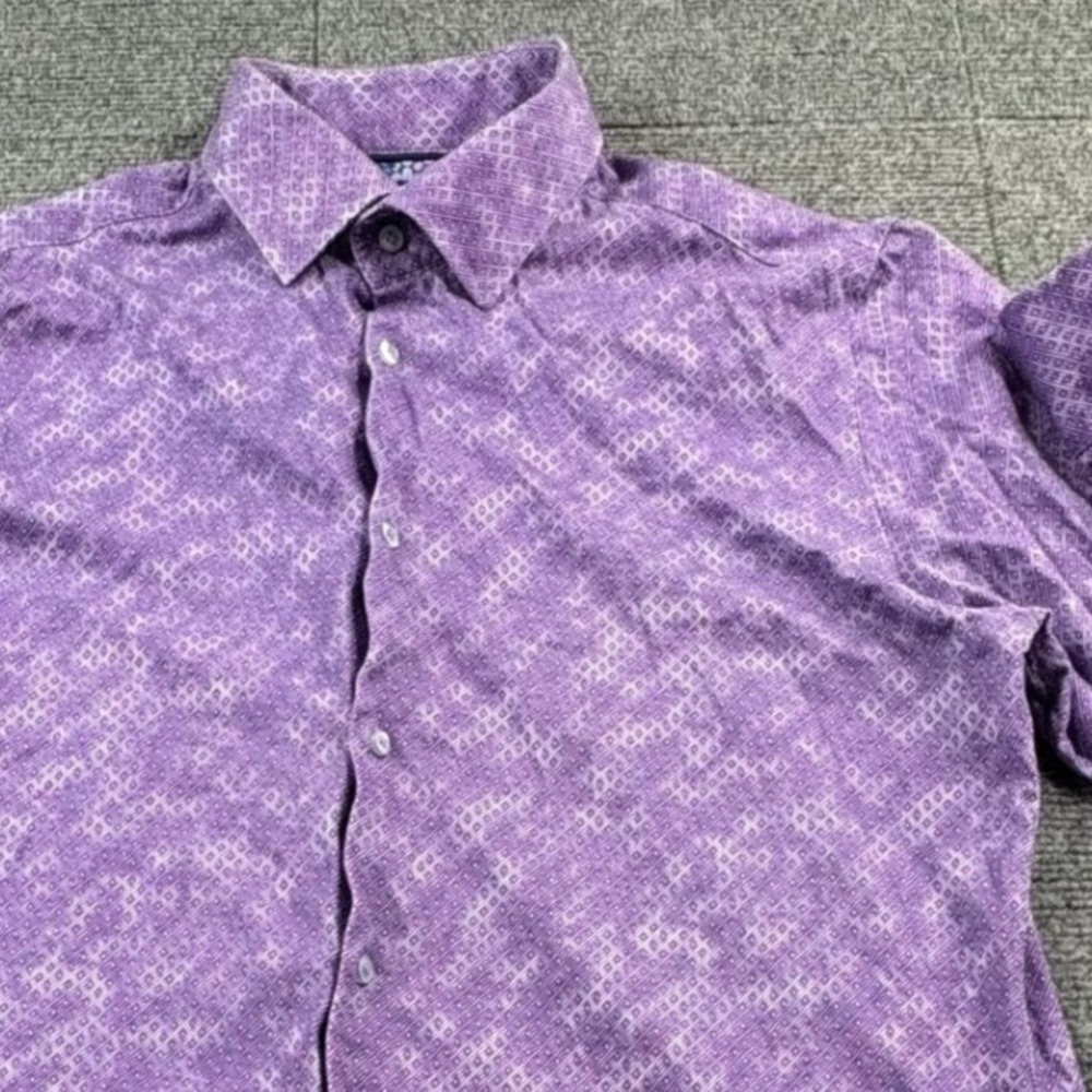Stone Rose Mens Purple Geometric Print Button Down Shirt Size 4 FRA7224